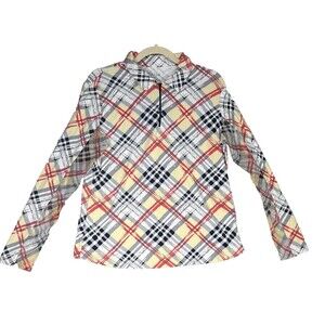 Icikuls Large Women’s Collared Neck Long Sleeve 1/4 Zip Plaid Size Large